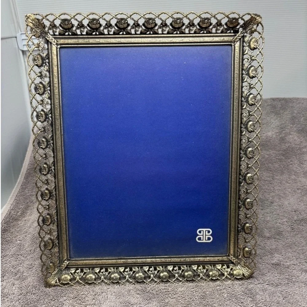 Vintage Picture Frame Gold Rose Filigree Ornate Hollywood Regency Floral 8x10